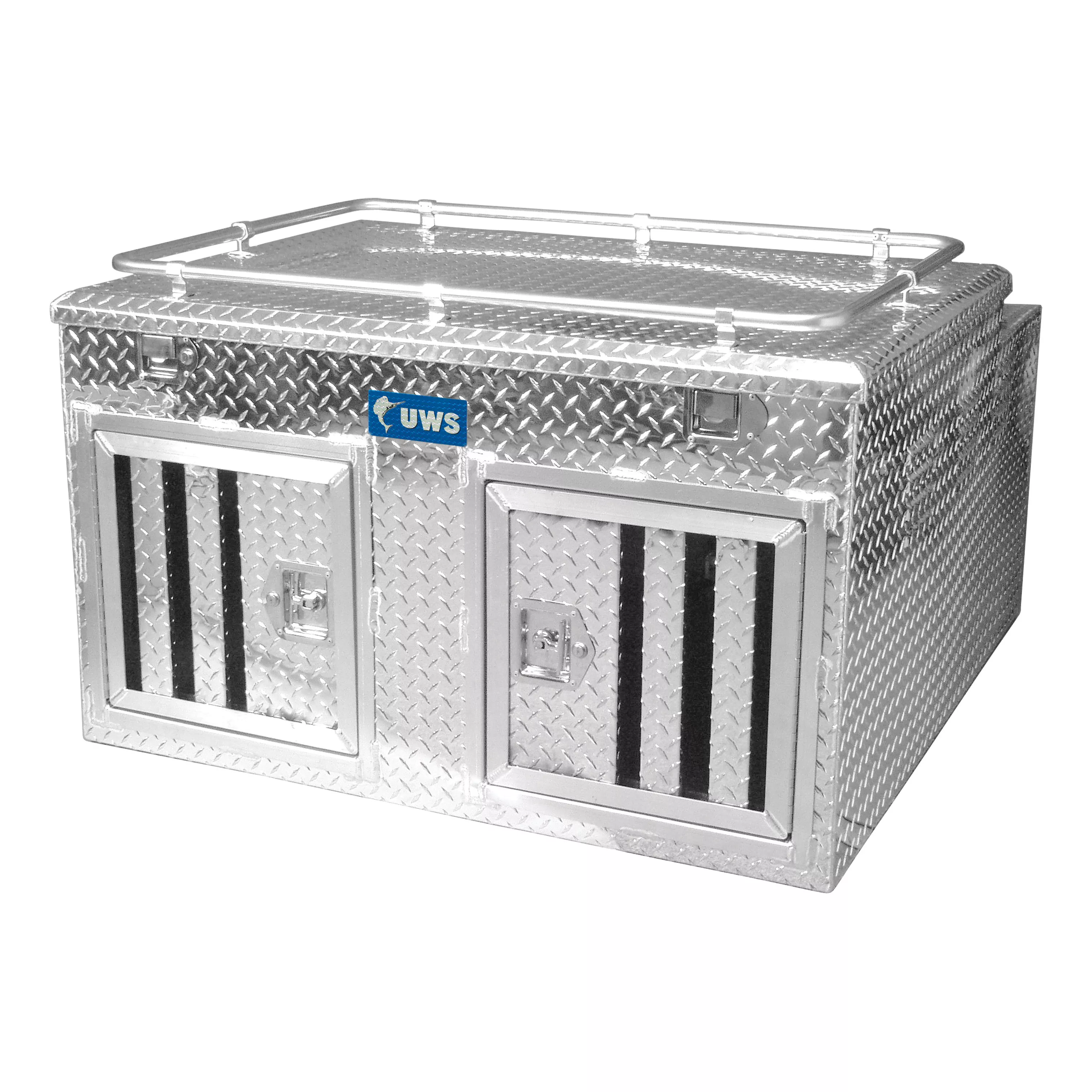 DB-4848N - Bright Aluminum 48" x 48" Double-Door Dog Box with Full Enclosure & Storage