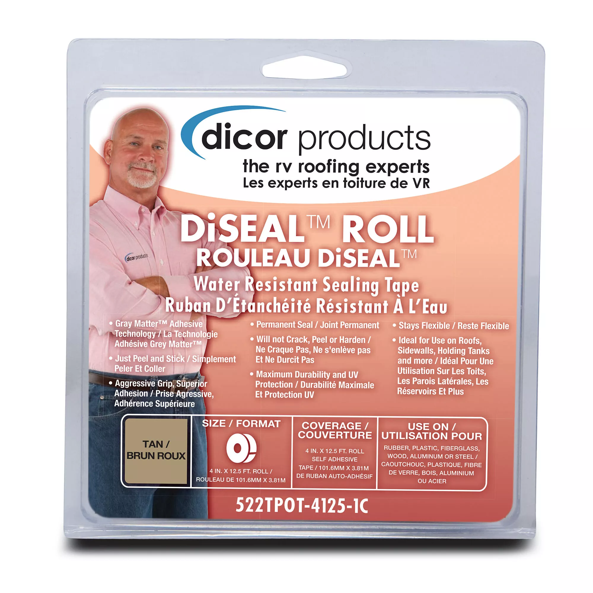 Dicor Diseal Sealing Tape, 4” x 12.5’ Roll, Tan
