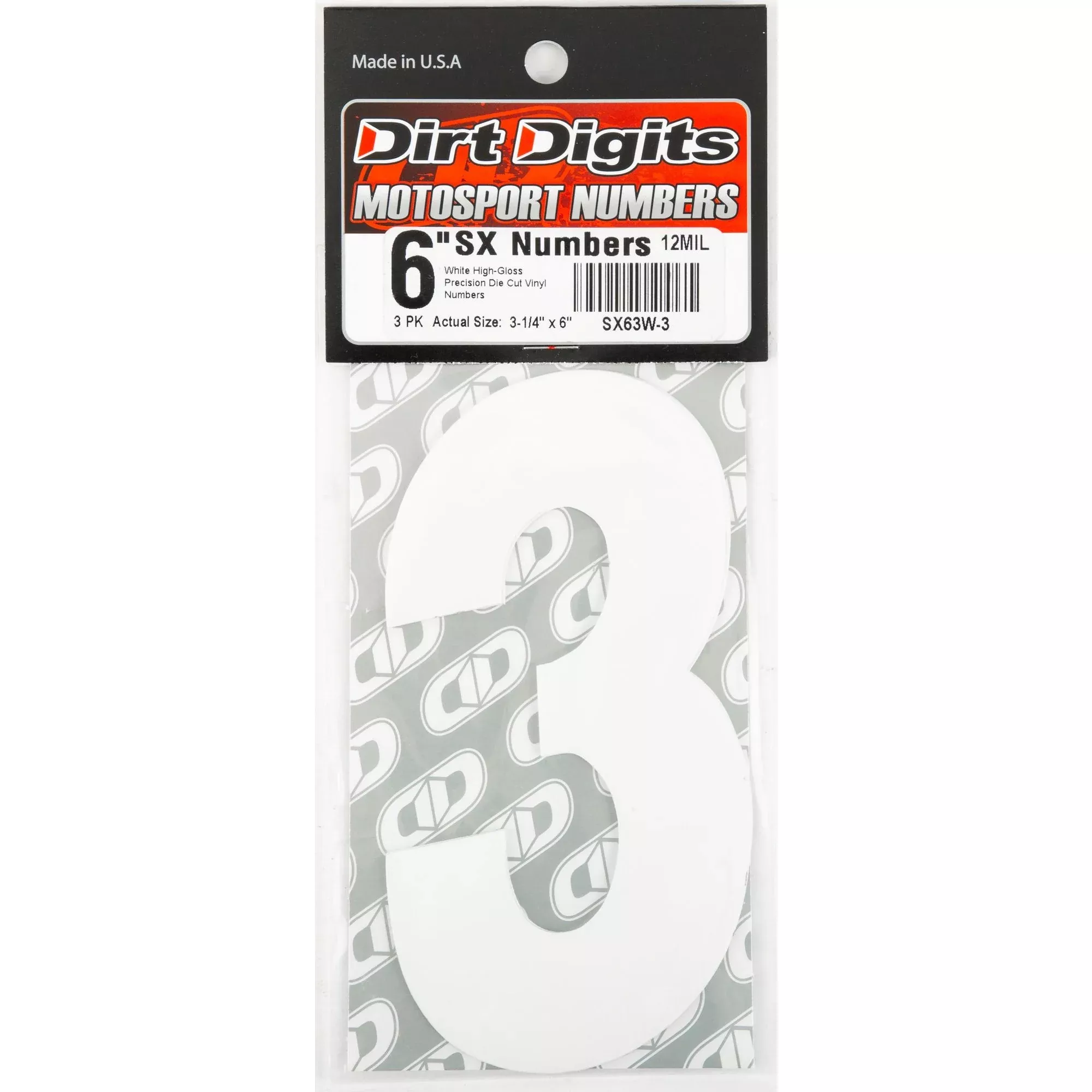 DIRT DIGITS #3 6" WHITE SUPER X DIGITS 3/PK - 09-6503