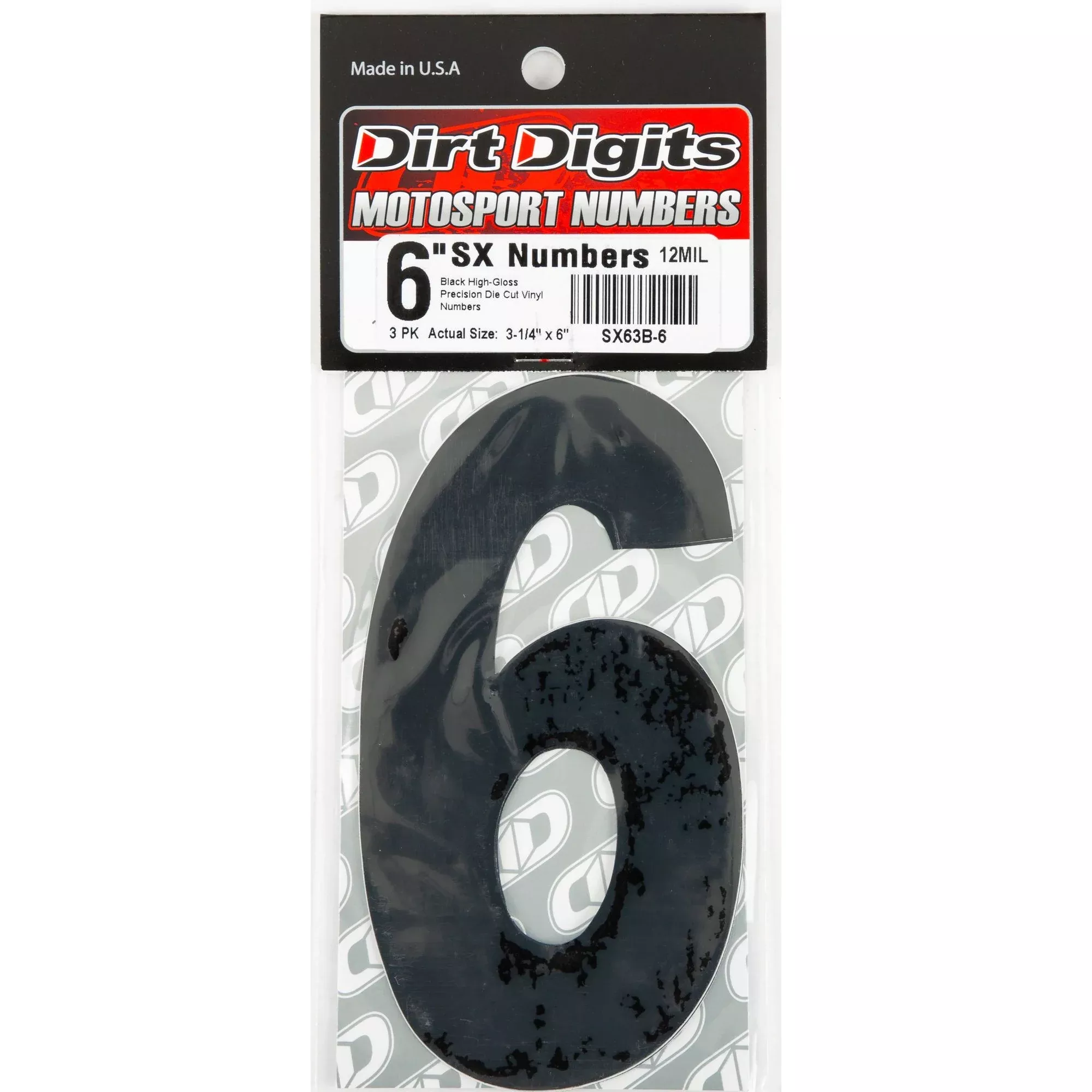 DIRT DIGITS #6 6" BLACK SUPER X DIGITS 3/PK - 09-6516