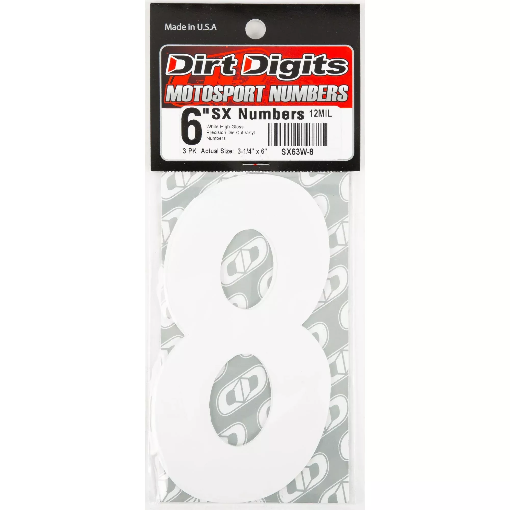 DIRT DIGITS #8 6" WHITE SUPER X DIGITS 3/PK - 09-6508