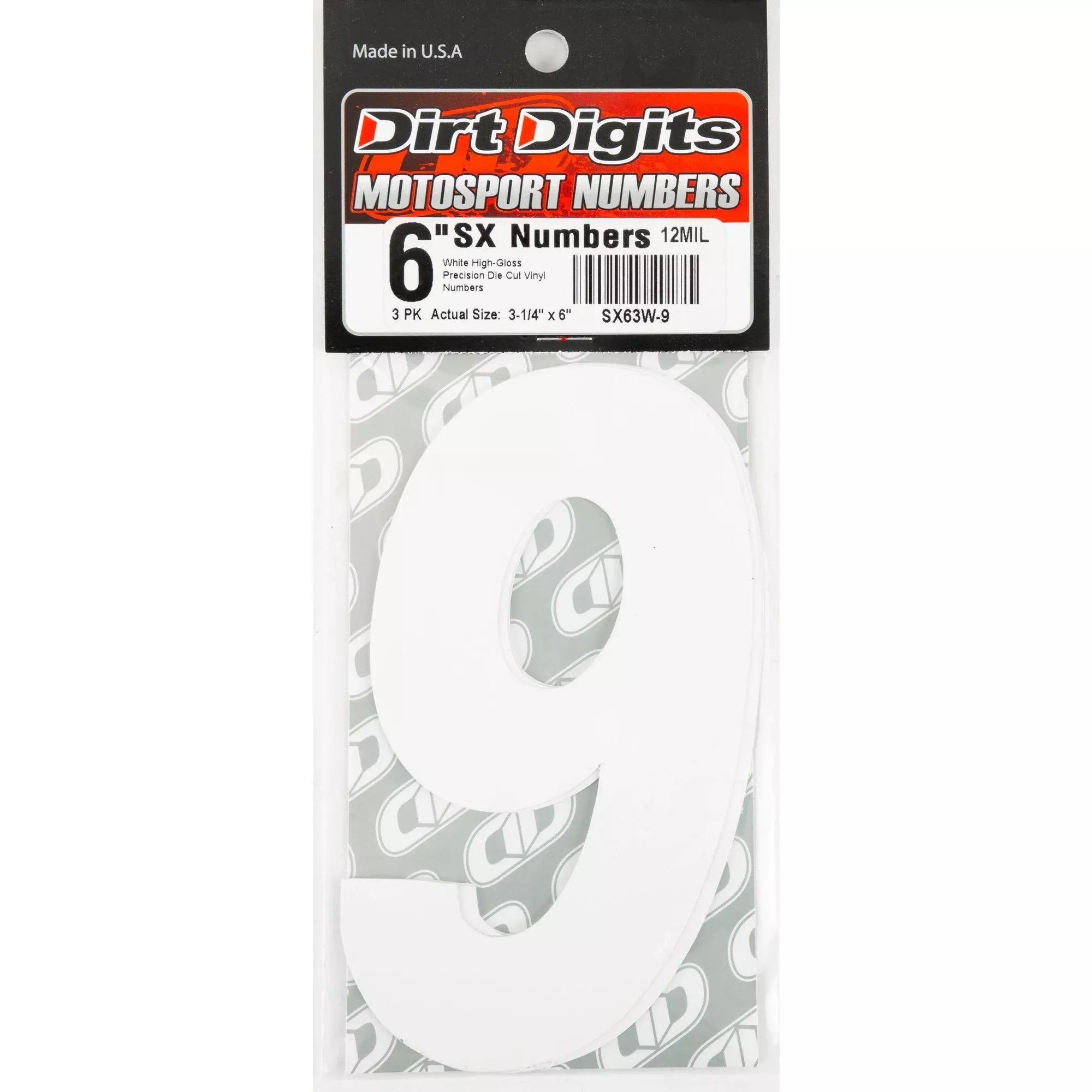 DIRT DIGITS #9 6" WHITE SUPER X DIGITS 3/PK - 09-6509