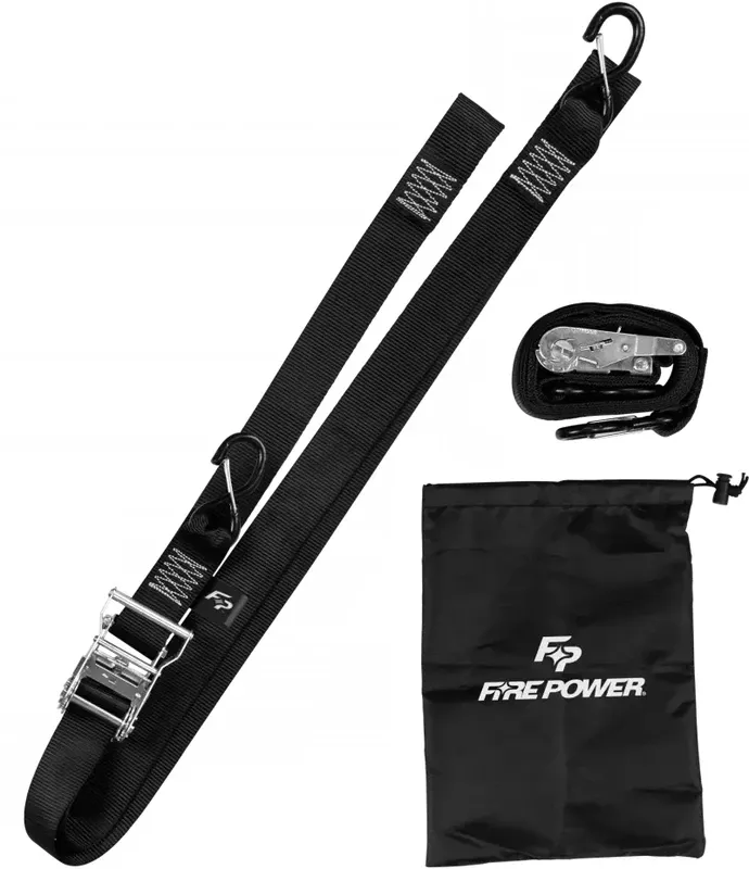 Fire Power A4 2 ” Tie-Down Ratchet W/Soft-Tie 8′ Long Black 2/Pk