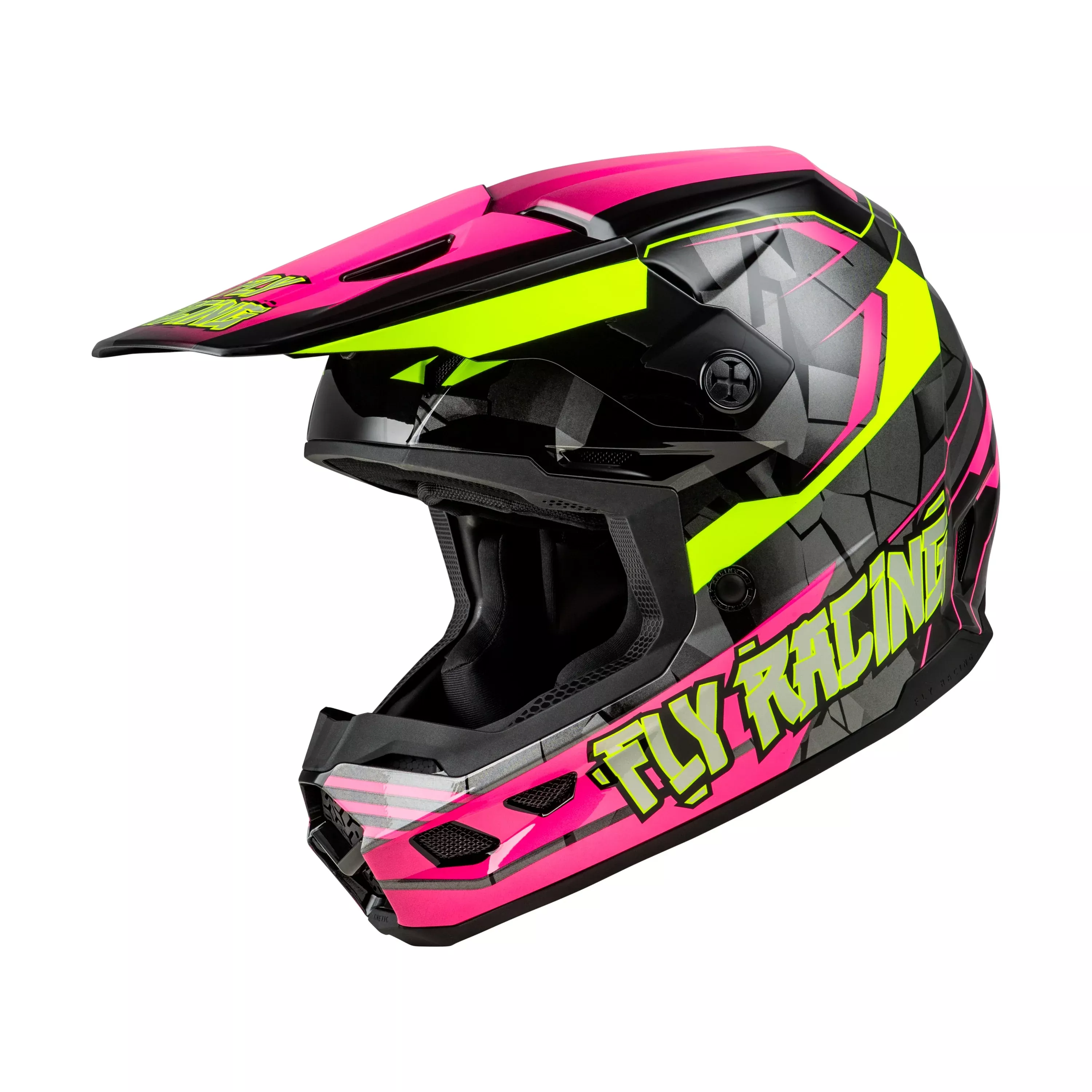 FLY RACING YOUTH KINETIC SCORCHED HELMET NEON PINK/HI-VIS/BLACK YS - 73-8666YS