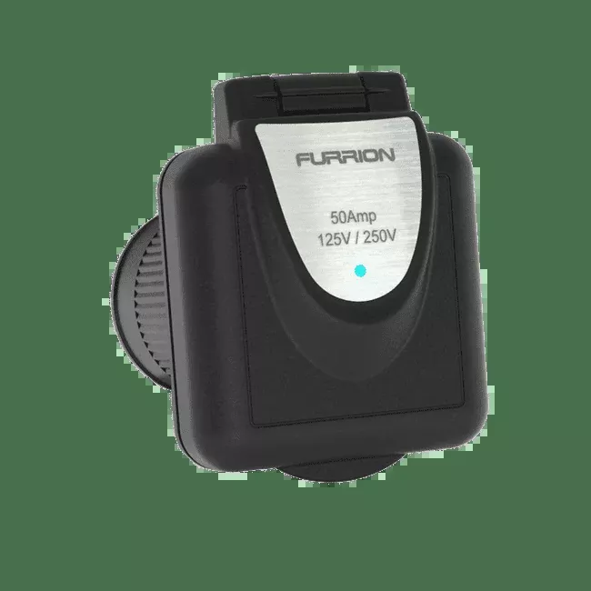 Furrion 50A AMP 125/250V LED Square Inlet - Black #F52INS-BS-AM