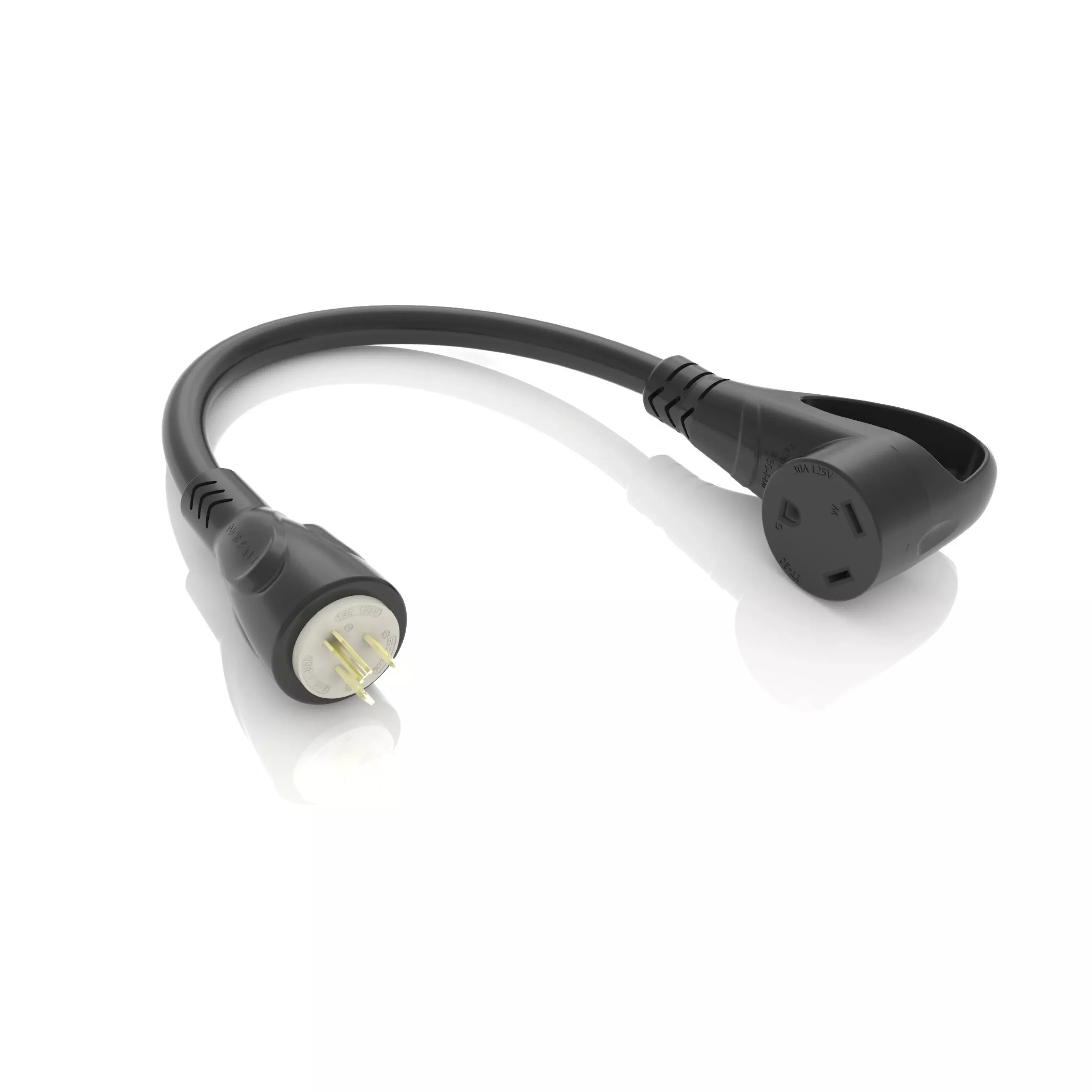 Furrion Pigtail Adapter - 30A Connector To 20A Plug, Black #FP3122R-SB