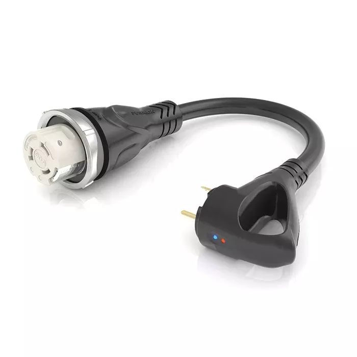 Furrion Pigtail Adapter - 50A Connector To 30A Plug, Black #FP5030R-SB