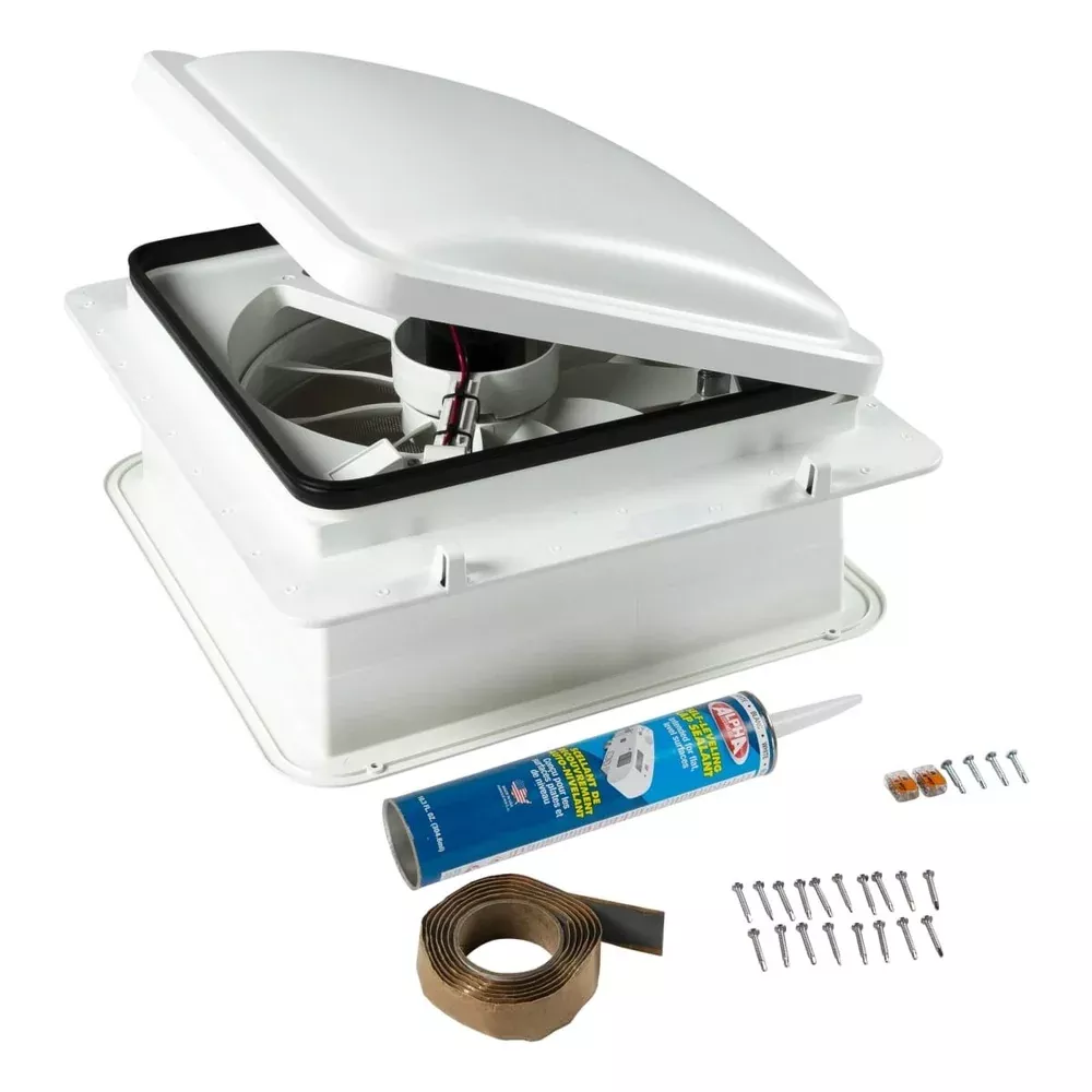 Furrion RV Roof Vent Fan With Lid Install Kit - 14" White #FVF14D90R6A-PS-AM
