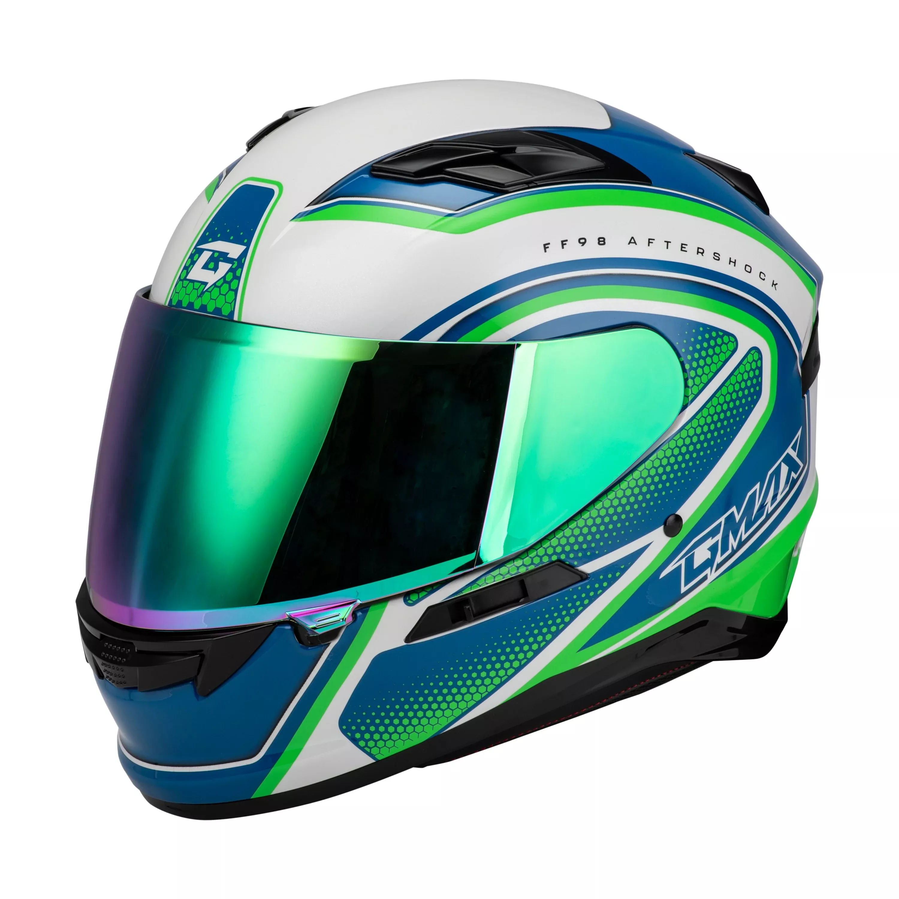 GMAX FF-98 AFTERSHOCK HELMET WHITE/NEON GREEN LG - 72-5142L