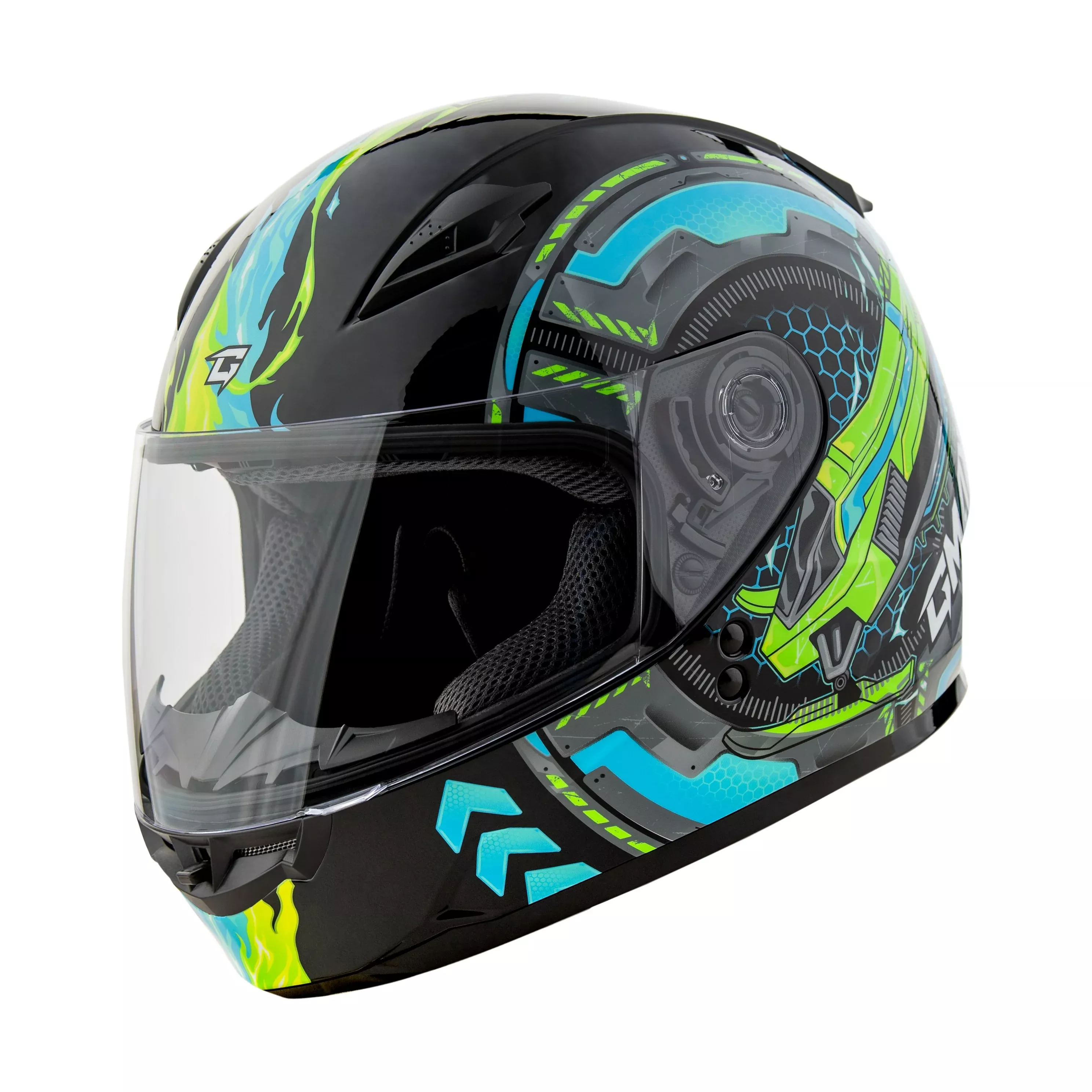 GMAX GM-49Y CHARGE HELMET BLACK/BLUE/GREEN YS - 72-7503YS