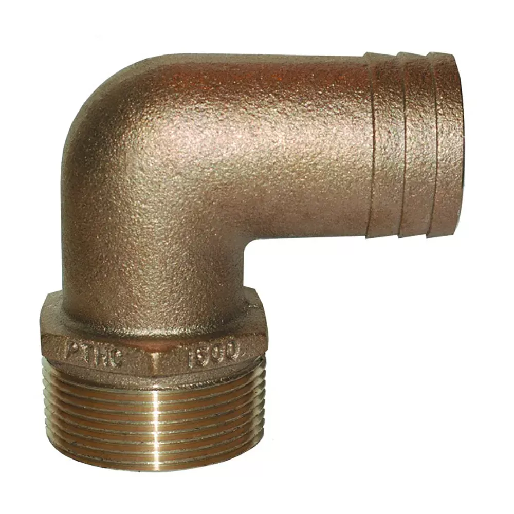 GROCO 1-1/4 ” NPT x 1-1/8 ” ID Bronze 90 Degree Pipe to Hose Fitting Standard Flow Elbow PTHC-1125