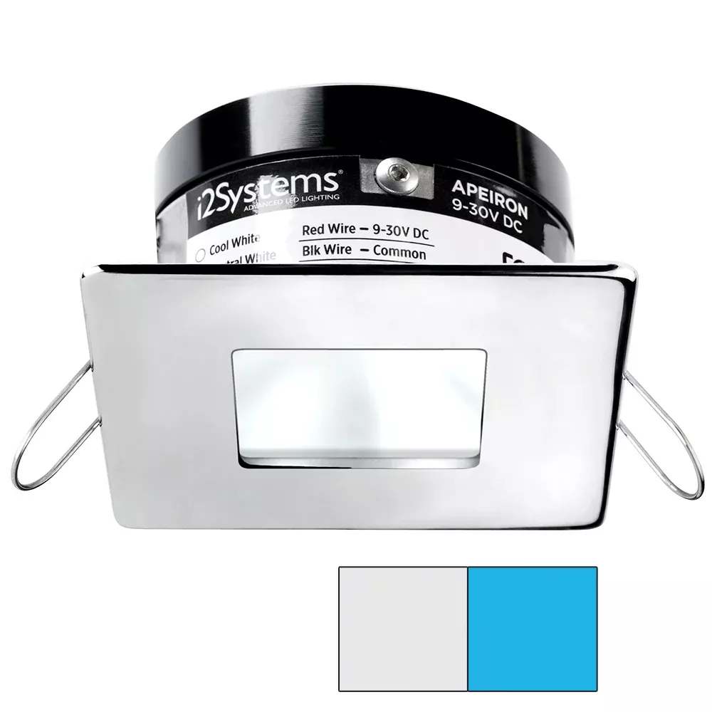 i2Systems Apeiron A503 3W Spring Mount Light – Square/Square – Cool White & Blue – Polished Chrome Finish A503-14AAG-E