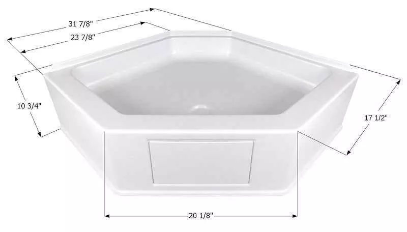 Icon 15232 Neo Angle RV Shower Pan, Polar White ABS with Center Drain