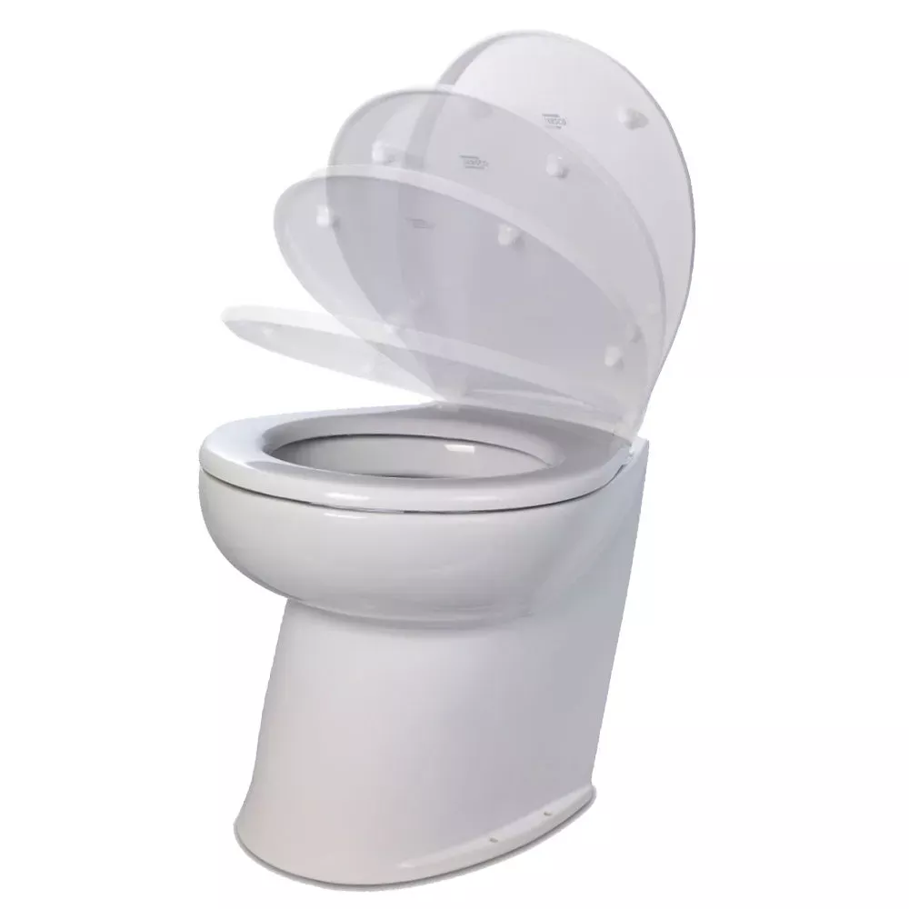 Jabsco 58060-3012 Deluxe Flush 14 ” Angled Back 12V Freshwater Electric Marine Toilet w/Solenoid Valve & Soft Close Lid