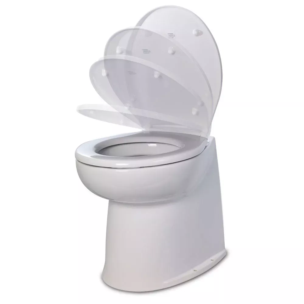 Jabsco 58080-3012 Deluxe Flush 14 ” Straight Back 12V Freshwater Electric Marine Toilet w/Solenoid Valve & Soft Close Lid