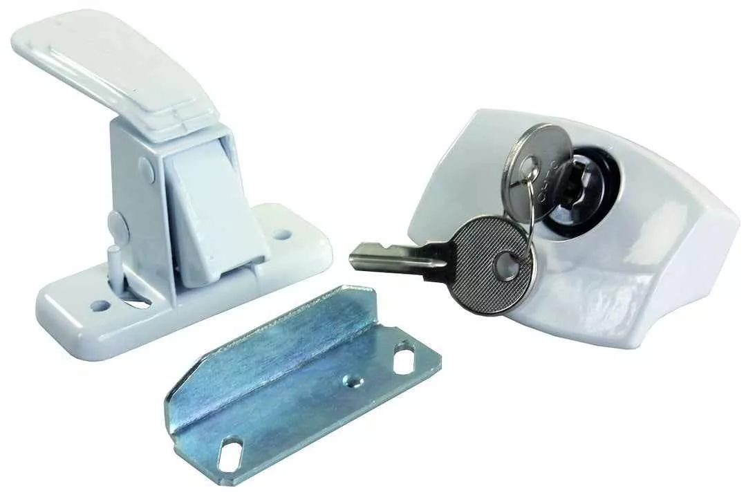 JR Products 11685 Lockable Push-Button Entry Door Latch - White