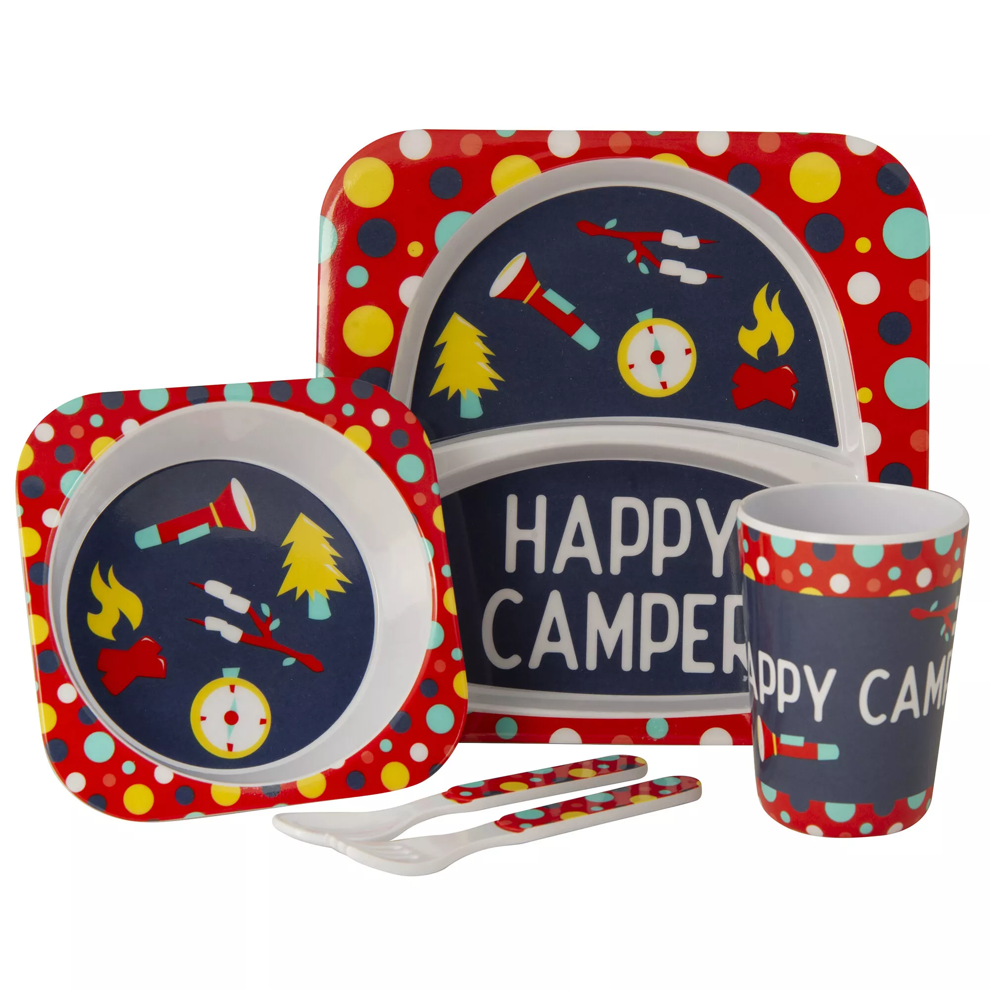 Kid’s Happy Camper Food Tray Set, Red/Navy