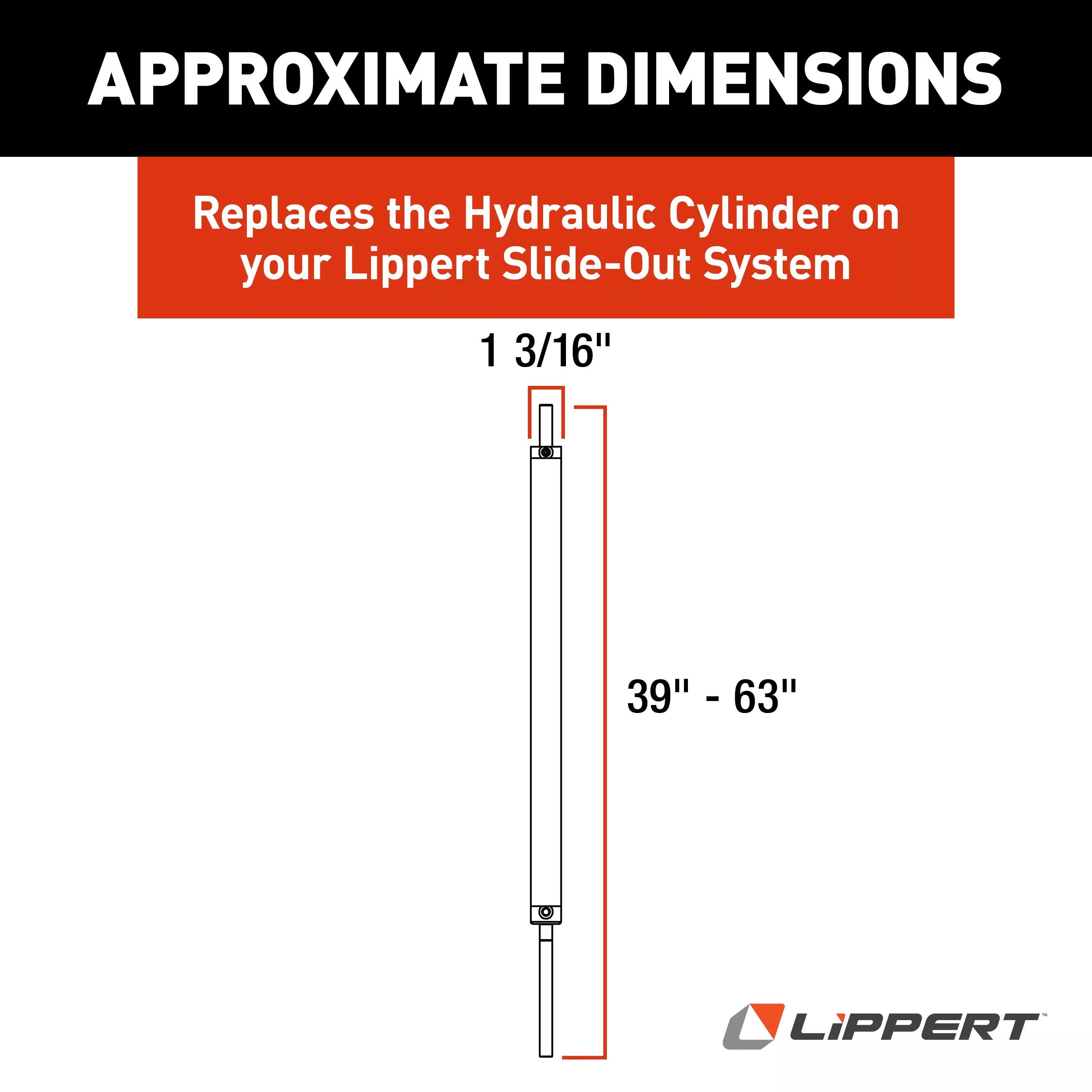 Lippert 39" Hydraulic Cylinder With 24" Stroke; 1-1/2" Bore (Black)