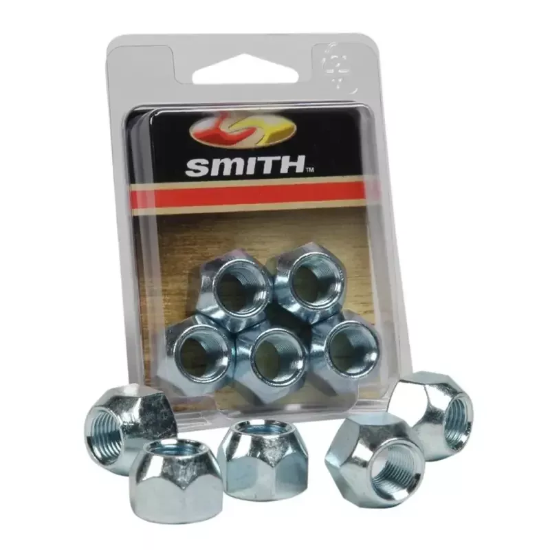 Lug Nut 1/2 Inch X 20 Thread Size; Conical Seat; Open End Lug; 13/16 Inch Hex Size; Zinc Plated; Silver; Steel; Set Of 5