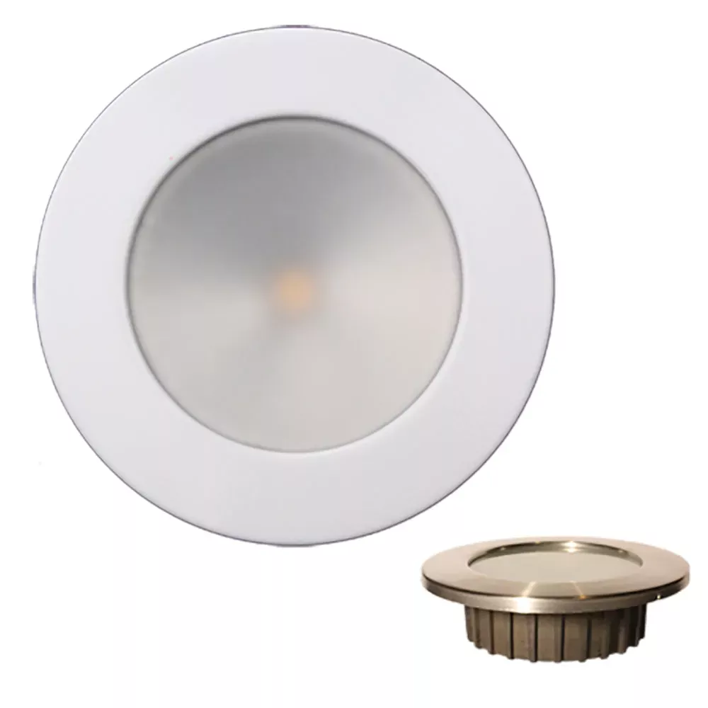 Lunasea “ZERO EMI” Recessed 3.5” LED Light – Warm White, Blue w/White Stainless Steel Bezel – 12VDC LLB-46WB-0A-WH