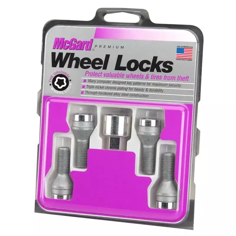 McGard Wheel Lock Bolt Set – 4pk. (Cone Seat) M14X1.25 / 17mm Hex / 27.3mm Shank Length – Chrome – 27226