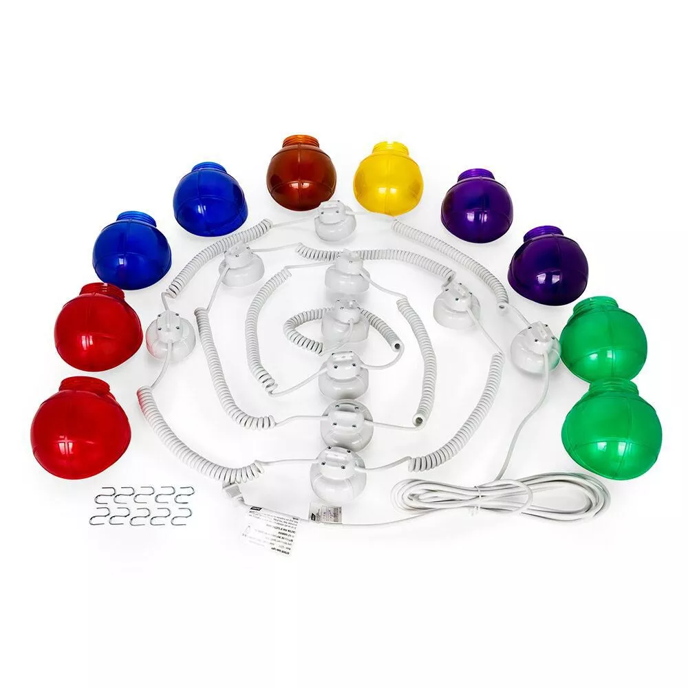 Outdoor Globe Lights, 10-Globe, White Cord, MultiColor
