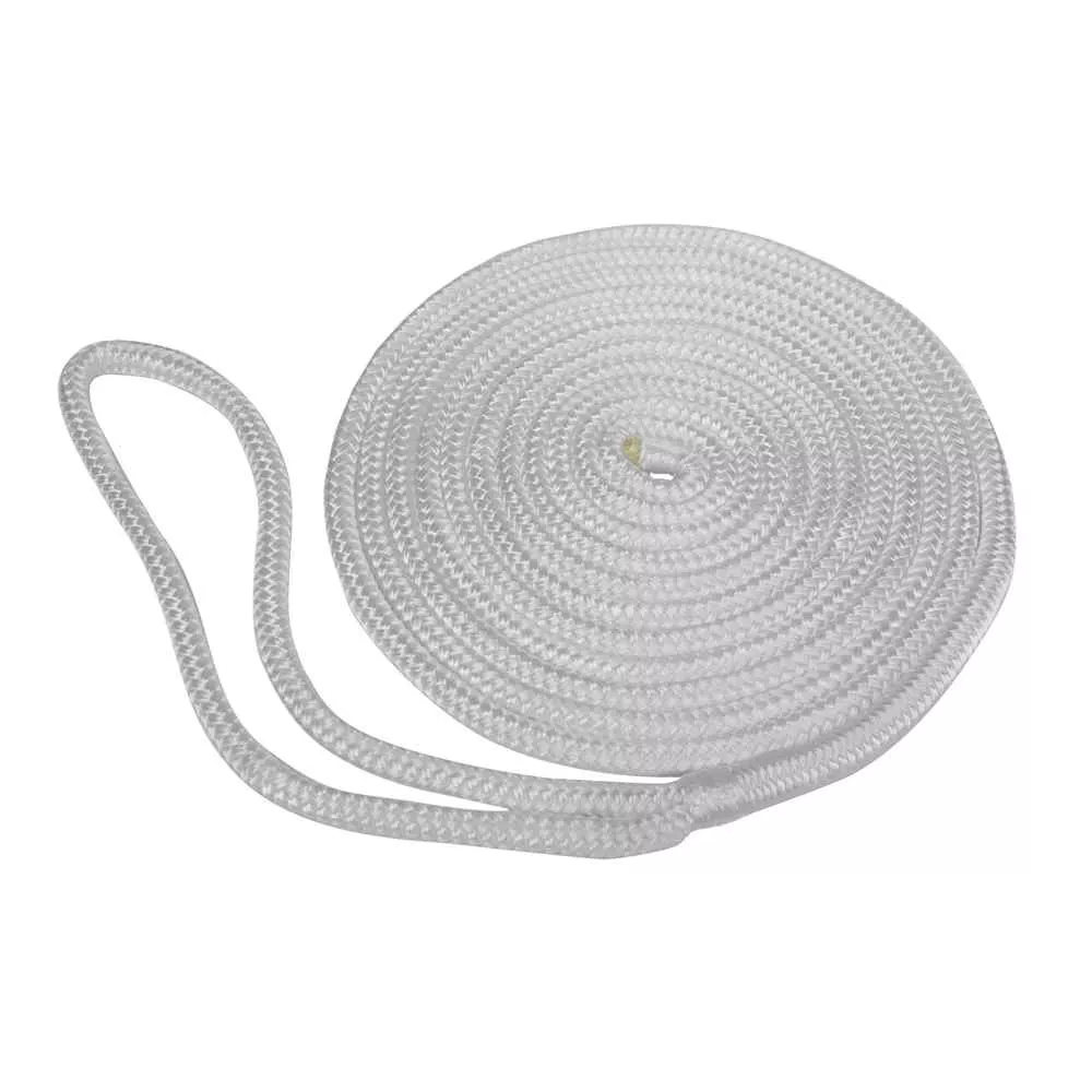 Premium Double Braided Nylon Dock Line, 15', 3/8", White