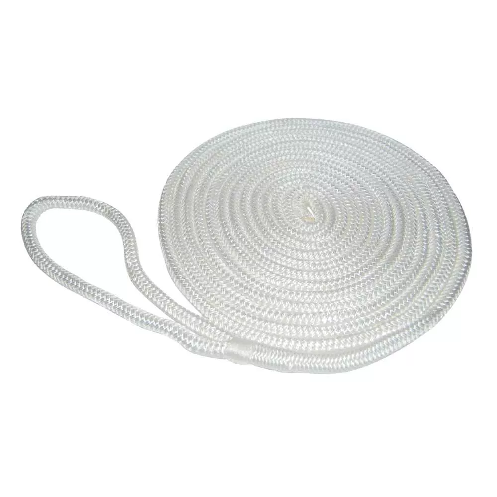 Premium Double Braided Nylon Dock Line, 25', 1/2", White