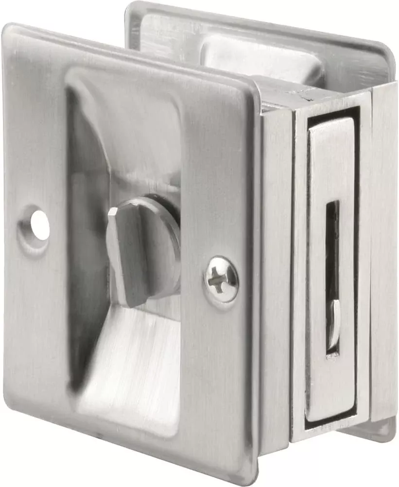 Prime-Line Products N 7161 Pocket Door Privacy Lock with Pull, Satin Chrome