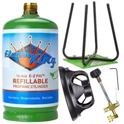 Propane Tank Flame King YSN1LBKT E-Z Fill™; DOT Portable Tank; 1 Pound Capacity; Vertical Mounted; 14-1/2 ” x 4-1/2 ” Diameter; X-Ray And Hydrostatic Tested; Powder Coated; Green; Steel