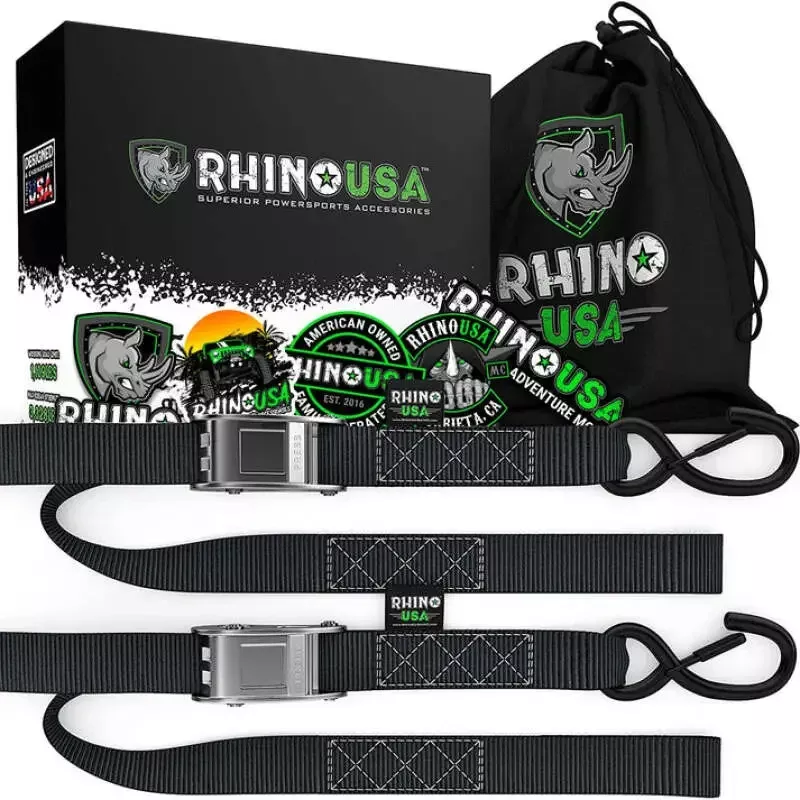 Rhino USA 1.5-Inch x 8-Foot Yellow Cambuckle Motorcycle Tie-Down Straps (Set of 2)