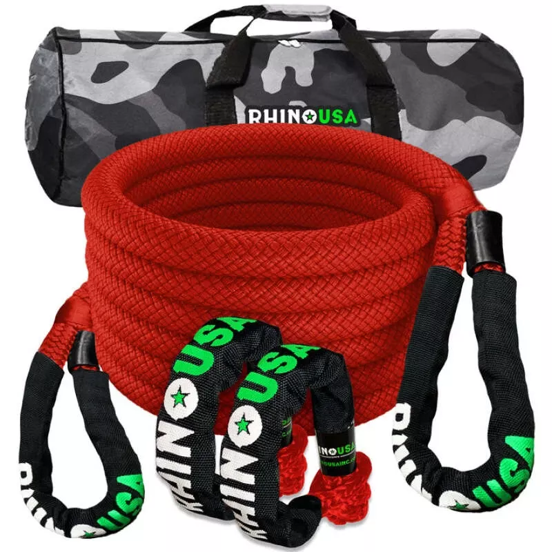 Rhino USA 7/8 ” x 30′ Kinetic Recovery Rope Kit with Soft Shackles – Red