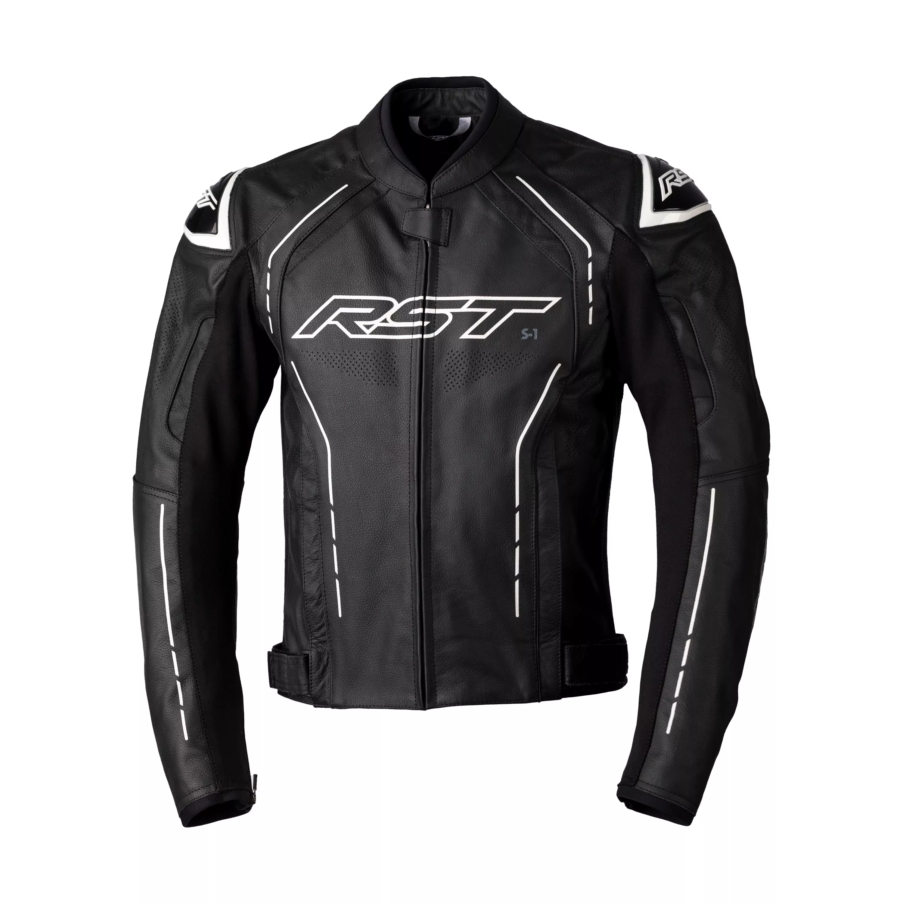 RST S1 CE JACKET BLACK/BLACK/WHITE LEATHER MD - 556-2977342