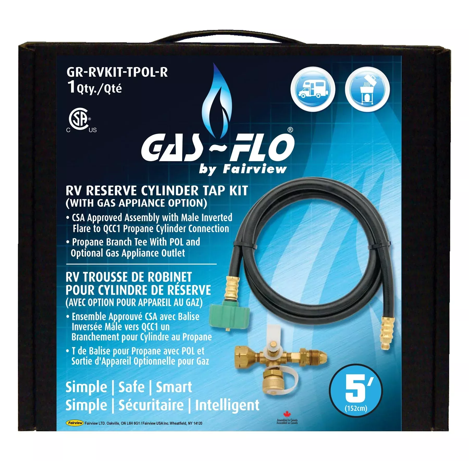 RV Propane Hose Assembly w/Primus Tee & Inverted Flare GR-RVKIT-TPOL-R