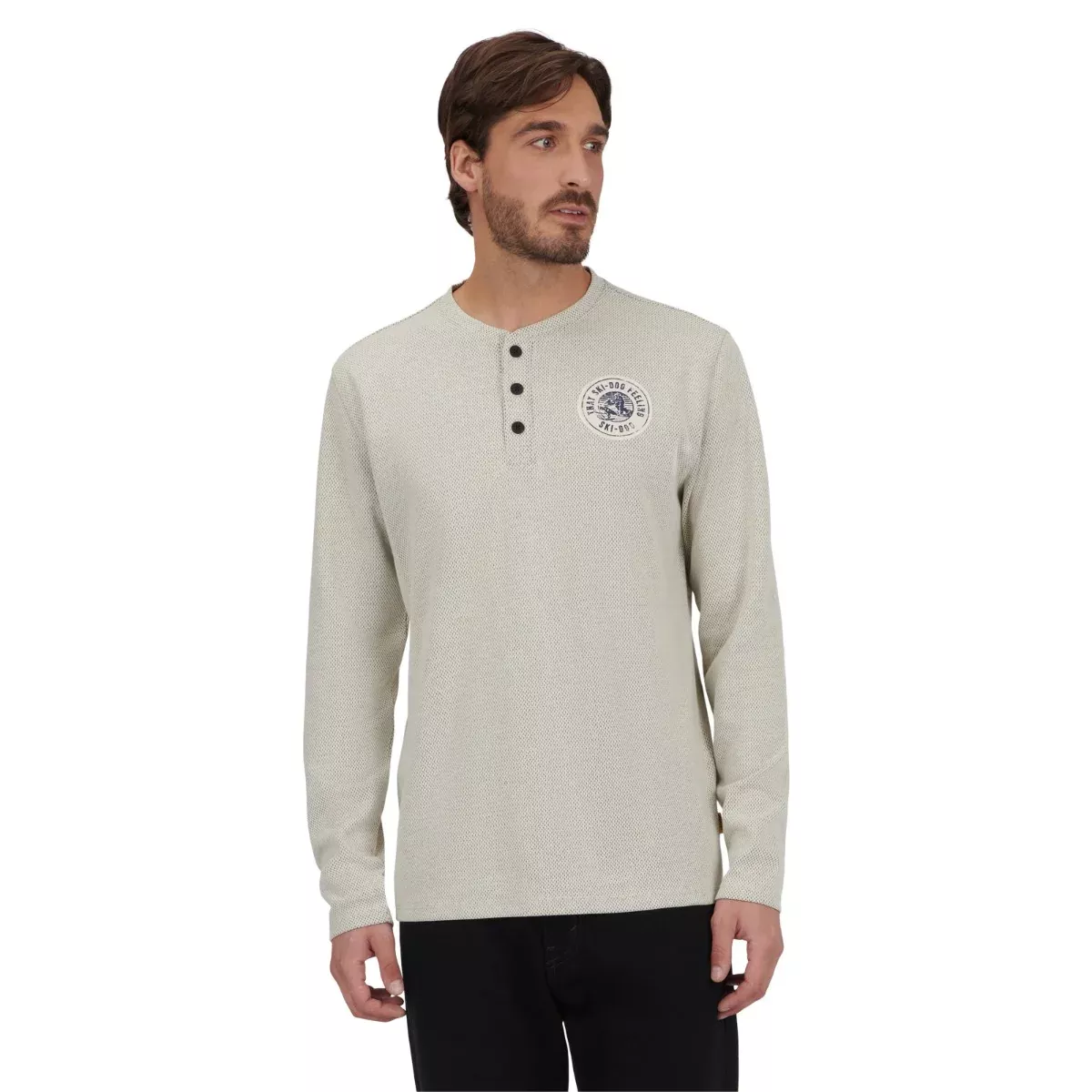 SKI-DOO MEN'S WAFFLE KNIT THERMAL LONG SLEEVE HENLEY IVORY XXL - 4548271497
