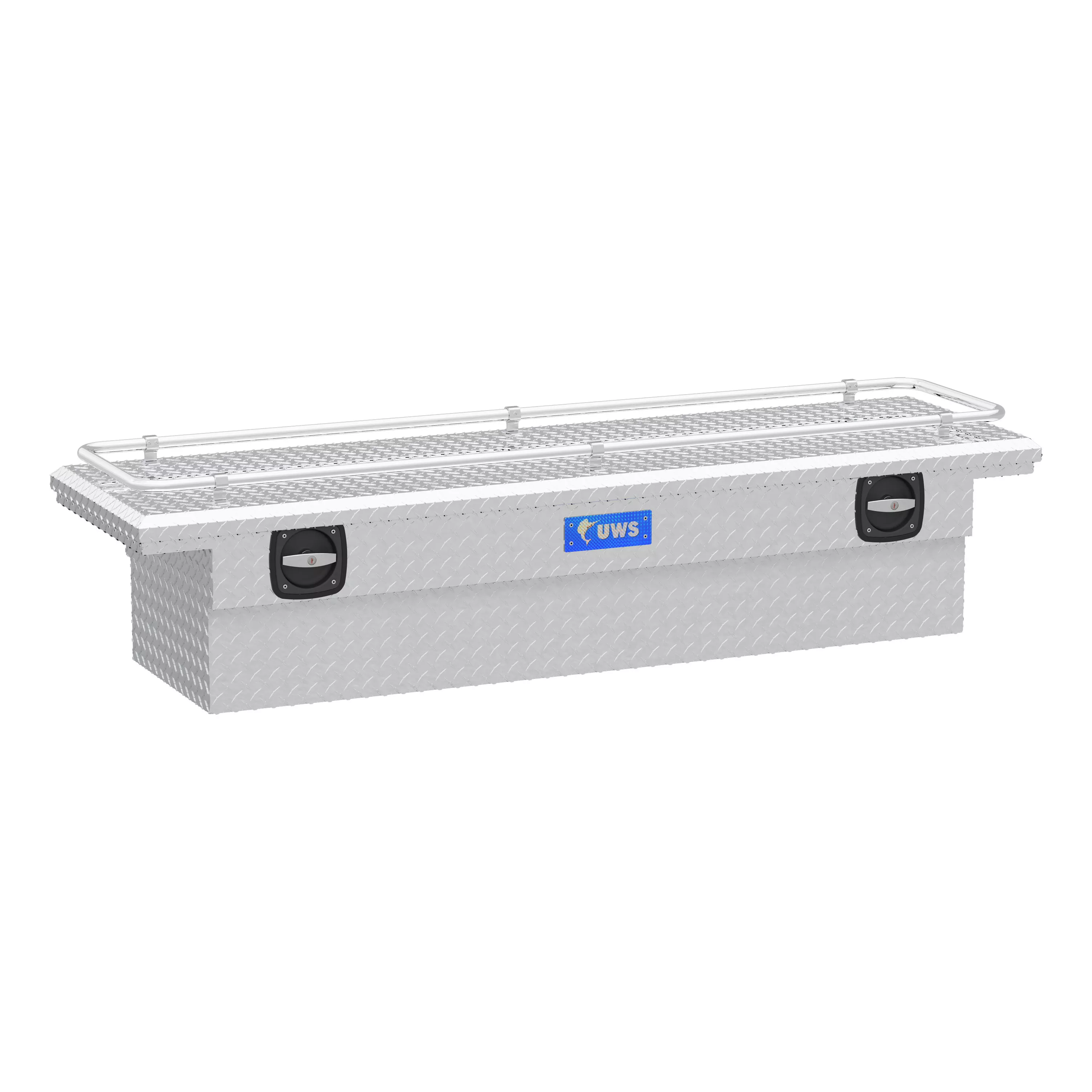 SL-69-LP-R - Bright Aluminum 69" Secure Lock Crossover Truck Tool Box with Low Profile & Rail - 1999-2010,2023-2027 Ford F-250 Super Duty and more