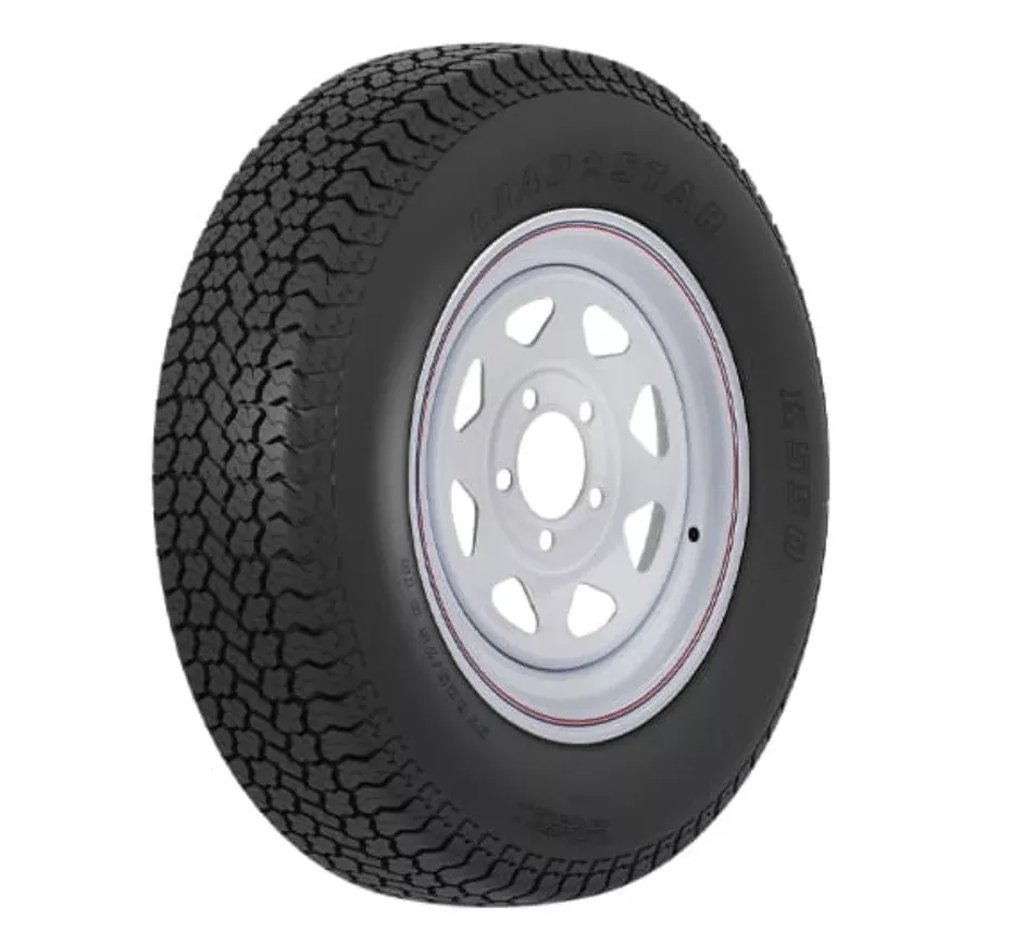 ST205/75D15 Tire/Wheel 15 C/5H Trailer Wheel Mini Modular, White Striped