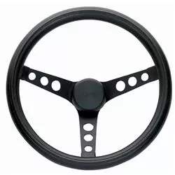 Steering Wheel Grant Products 338 Classic Series., 13 3/4 ” Diameter, 3 Spoke, Black Leather Grained Vinyl Grip, Chrome Plated Steel Spokes, Without Cruise Control Buttons/Holes, 3 Bolt, With Horn Button