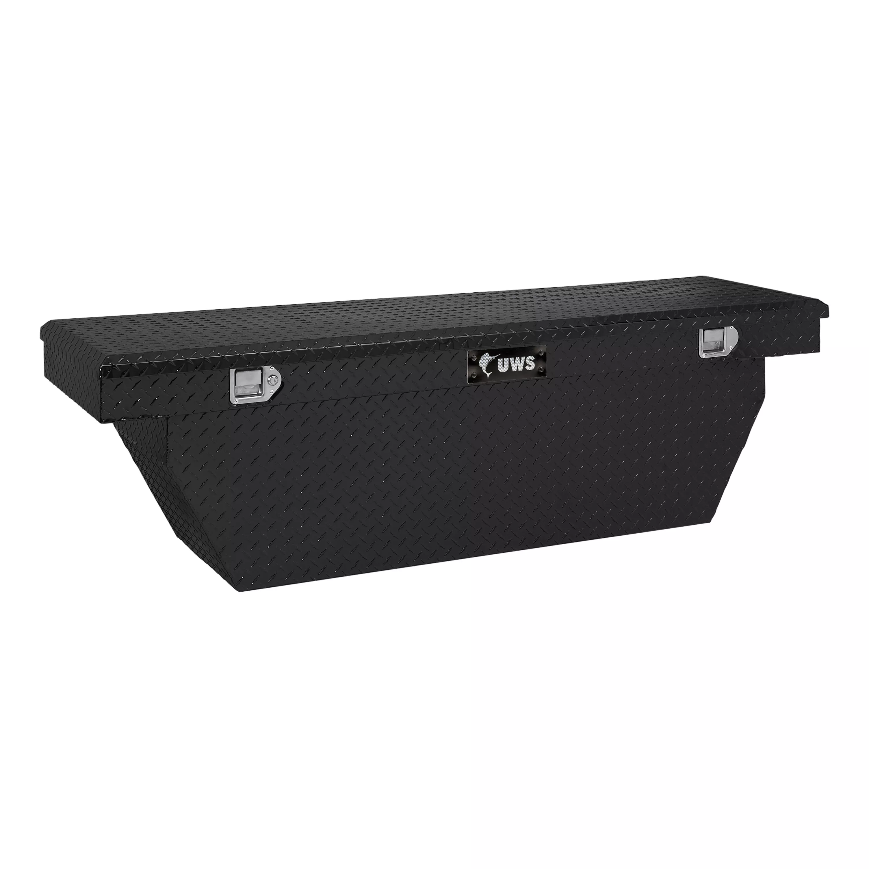 TBSD-69-A-BLK - Gloss Black Aluminum 69" Deep Angled Crossover Truck Tool Box - 2009-2026 Ford F-150, 2019-2026 Ram 1500 and more