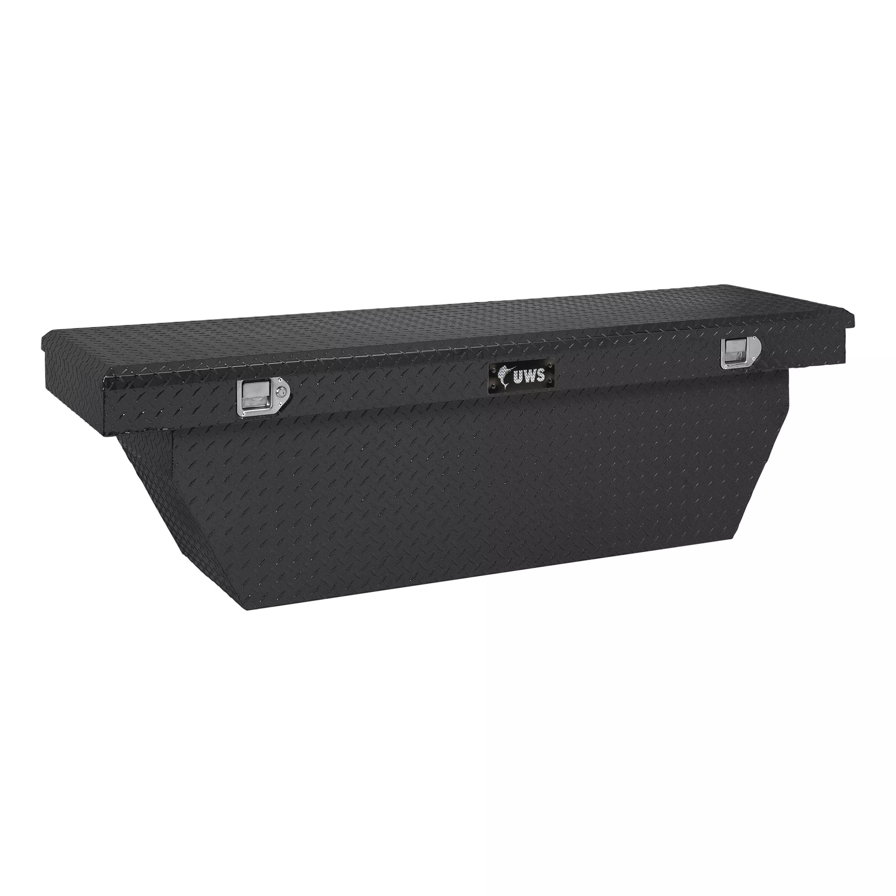 TBSD-69-A-MB - Matte Black Aluminum 69" Deep Angled Crossover Truck Tool Box - 2009-2026 Ford F-150, 2019-2026 Ram 1500 and more