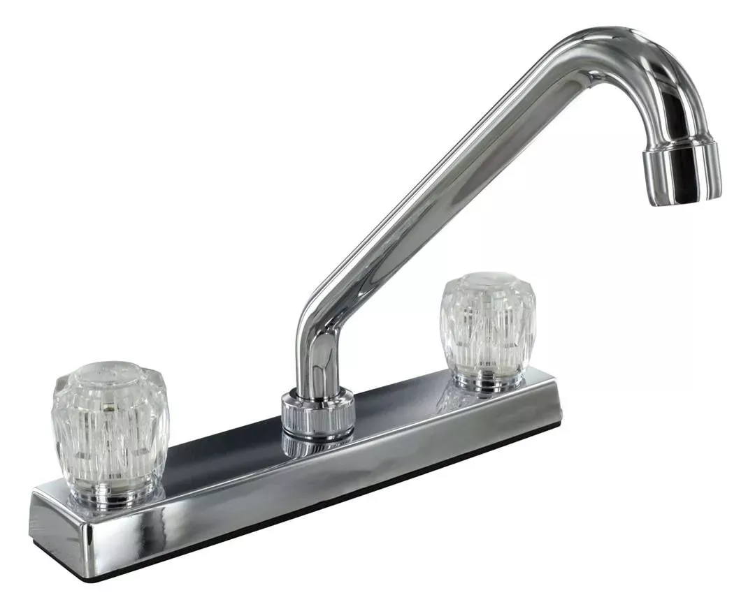 Valterra Phoenix PF211325 Chrome Finish Two Handle 8 ” RV Kitchen Faucet with Hi-Rise Tubular Spout & Clear Acrylic Knobs