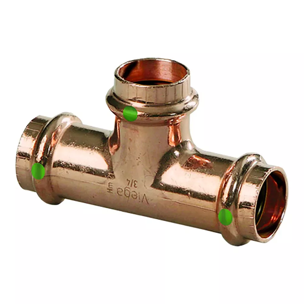 Viega ProPress 1-1/2 ” Copper Tee – Triple Press Connection – Smart Connect Technology
