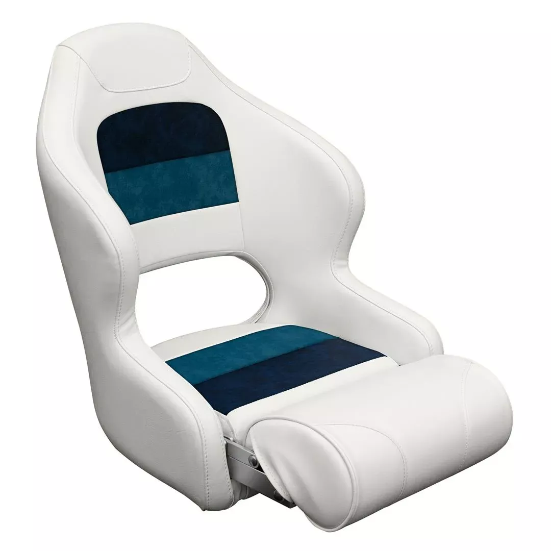 Wise 8WD33151008 Deluxe Pontoon Furniture, Bucket Seat w/Flip Up Bolster, White/Navy/Blue