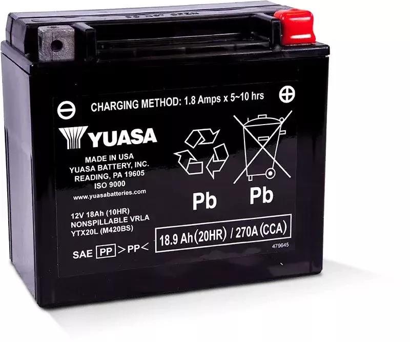 Yuasa YTX20L Maintenance Free AGM 12 Volt Battery
