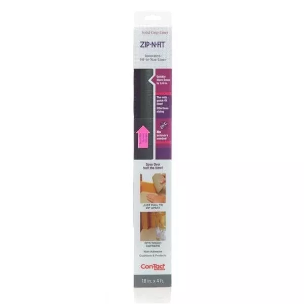 Zip-N-Fit Solid Grip Shelf and Drawer Liner, 18" x 4' - Black