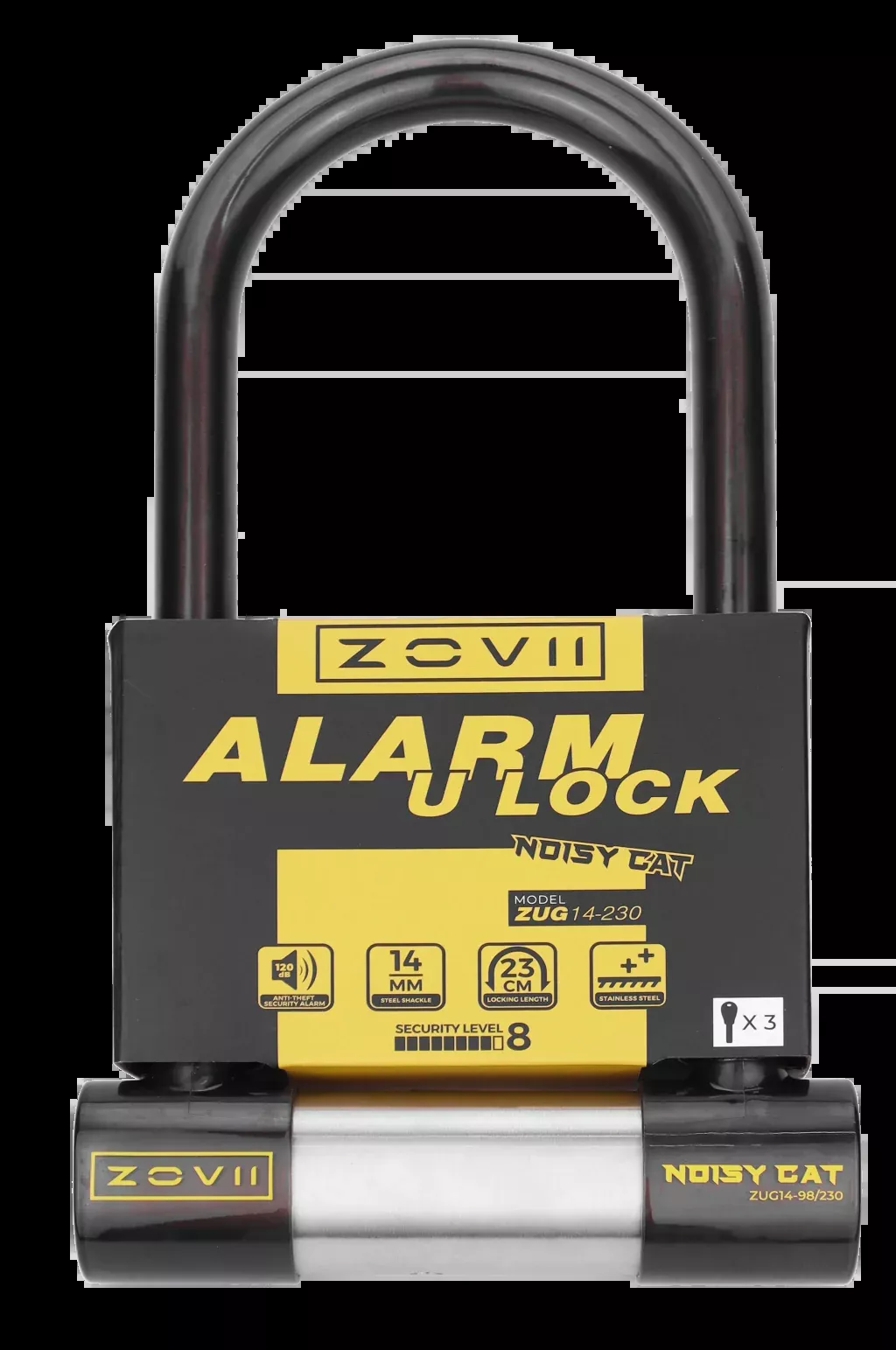 ZUG14-230 U-Lock with 120 dB Alarm - Enhanced Security for Bikes and Motorbikes